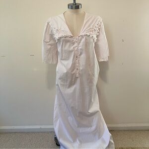 VTG Nightgown Pale Pink Puff Sleeve Lace Trim Embroidered Sz. L Cotton Fairy